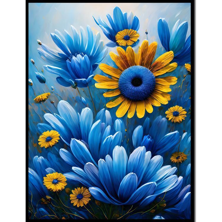 Baile Floral | Cuadro abstracto azul y gris de flores Nº 56