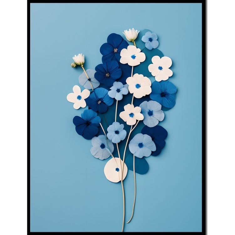 Delicadeza en Azul | Cuadro abstracto azul y gris de flores Nº 65
