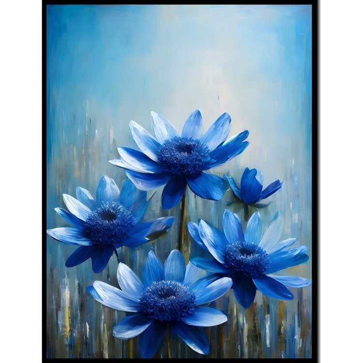 Aquaflor | Cuadro abstracto azul y gris de flores Nº 67